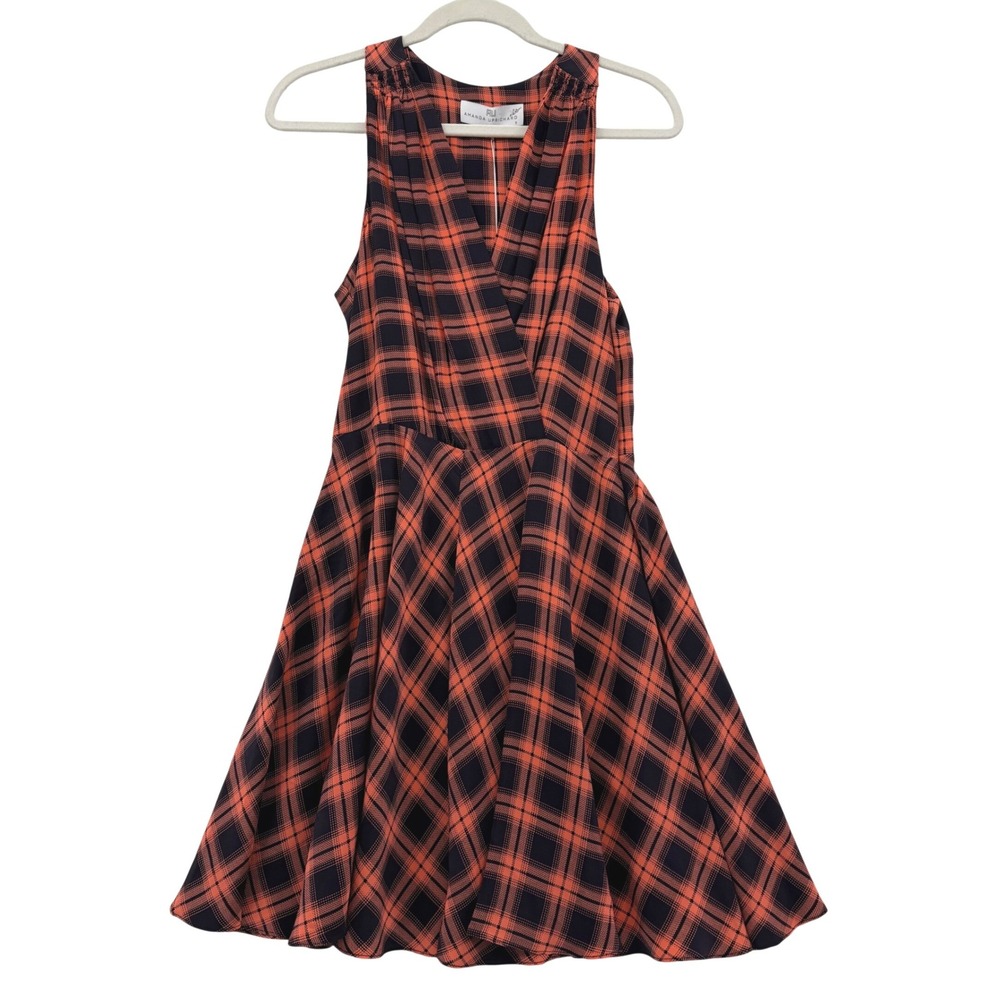 NWT Amanda Uprichard Revolve Fit And Flare Skater Dress Small Black Orange Plaid